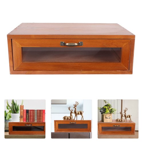 TOPBATHY Retro Wooden Monitor Stand Riser with Drawer: Desktop Storage Organizer for Office Supplies, Cosmetics, and Home Use