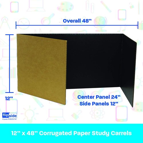 Flipside Products 12”x 48” Black Study Carrel, Privacy Boards, Student Privacy and Focus Booth for The Classroom, Desk Divider Cubby for Tests, Made in USA - 24 Pack
