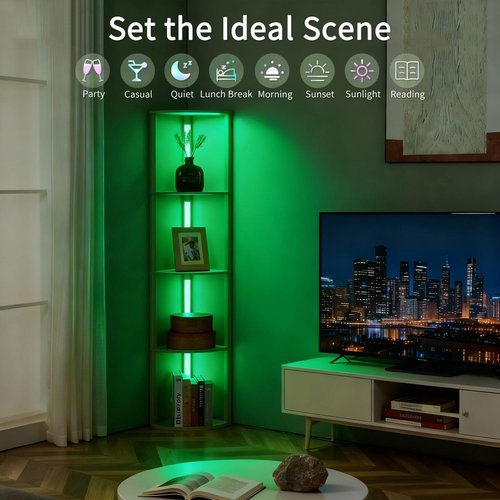 RGBCW Smart Modern Floor Lamp - Color Changing with Music Sync | Whitewashed Oak, Perfect for Living Room & Bedroom