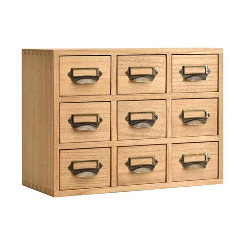 KIRIGEN Wood Drawer Organizer Desktop Storage Cabinet Box Drawers for Home Office Desk Organization and Storage 9 Drawer Mini Chest with Metal Handles Natural (9CG-NA)