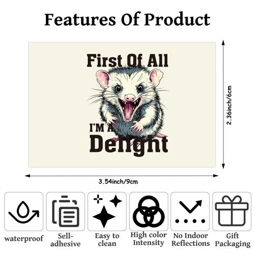 Funny Credit Card Skin Cover - 4 Pcs Fun Possum Opossum Debit Card Stickers Set, First of All I'm A Delight Personalized Debit Cards Skin Decal DIY Transportation Decorations