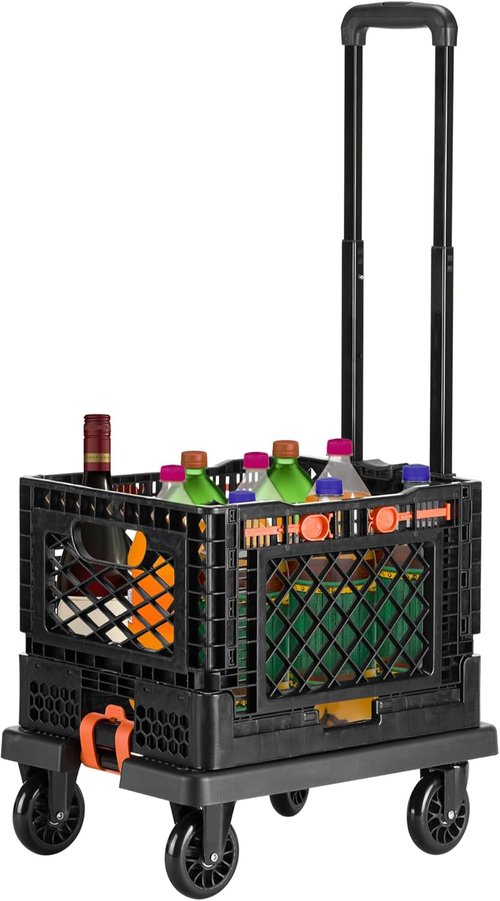 Navaris Folding Sack Truck | 50 kg Load Capacity - Rubber Wheels & Rain Cover - Portable Trolley