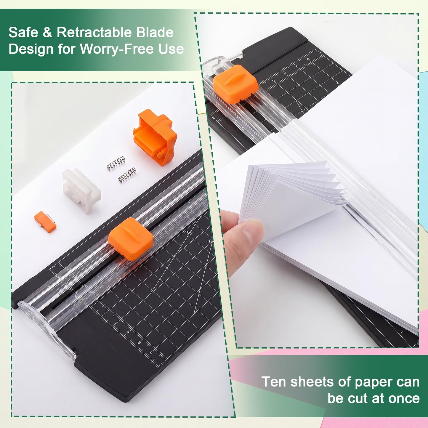ForraFun 6 Pcs Paper Cutter A4 Size (12 Inch) Bulk Includes 25 Blades Sliding Paper Trimmer with Side Ruler for Scrapbooking Craft Coupon Label Cardstock Photos for Office Administrative Classroom
