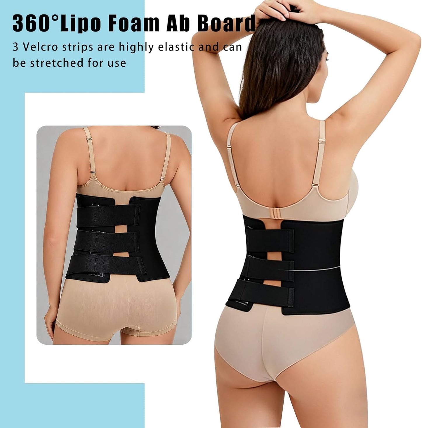 YNEANZD Lipo Foam 360 - Adjustable Ab Board for Post-Surgery Recovery | Black Compression Waist Cincher