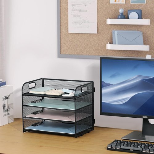NCXTKJ 4-Tier Mesh Letter Tray Paper Organizer, Desk File Organizer with Handle - Black