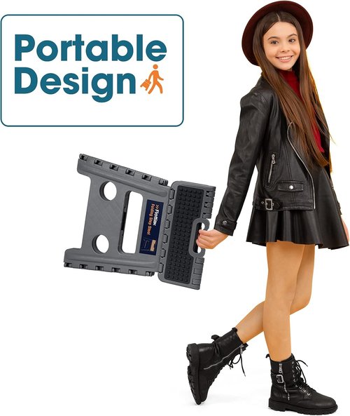 Flottian 13" Folding Step Stool - Non-Slip, Compact Design for Adults & Kids - Holds 300 lbs, Gray