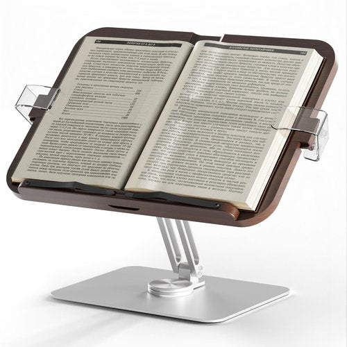 EWX Adjustable Book Stand with 360 Swivel Base, Foldable Cookbook Stand for Recipe Books, Laptops, Textbooks