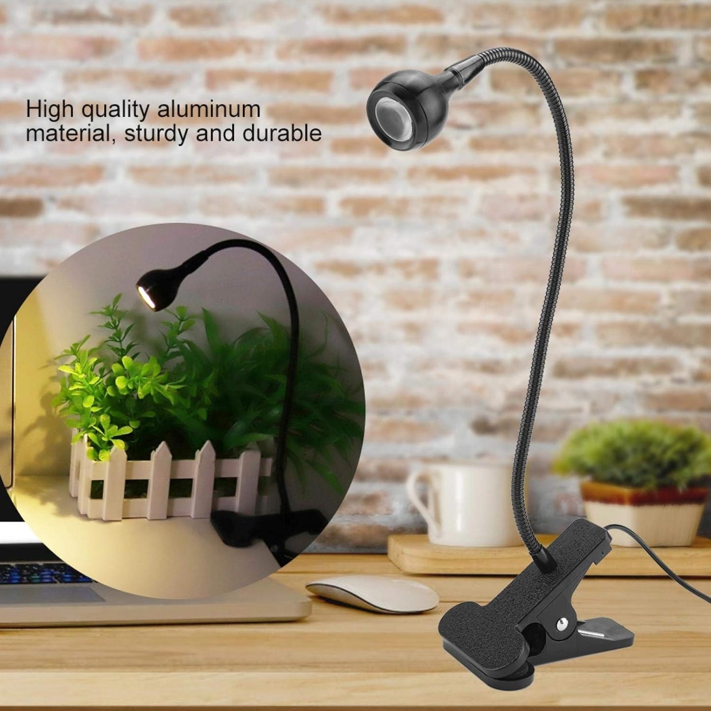 Skiennix USB LED Gooseneck Table Light - Eye-Caring Headboard Lamp for Home Study | Black Warm, Clip-On Design