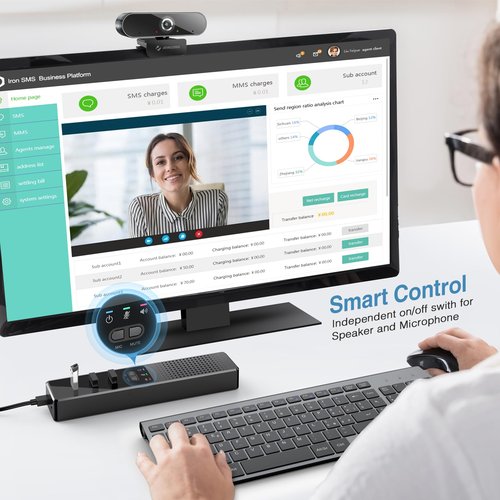 Cykvis 3 in 1 USB Computer Speaker with Microphone, PC Laptop Conference Speaker with Mic for Smart Home Office and Online Study，360 Degree Enhanced Voice Pickup, Noise Reduction