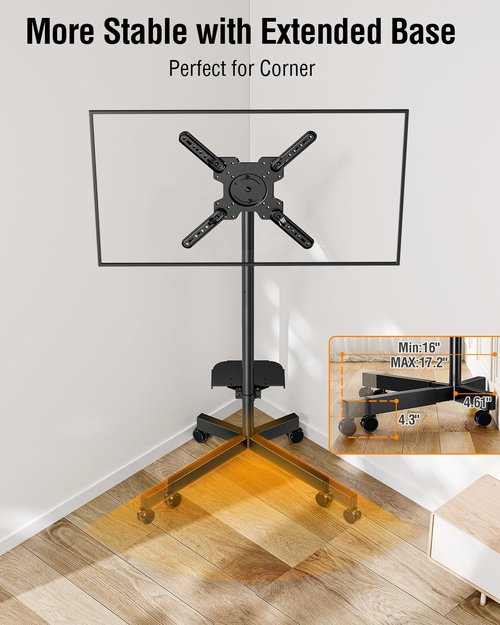ELIVED Rolling TV Stand for Most 23"-60" TVs, Mobile TV Cart 90° Rotation Landscape to Portrait, Height Adjustable Floor TV Stand with Extendable Base, Max VESA 400x400mm, Up to 77 Lbs, YD2114B