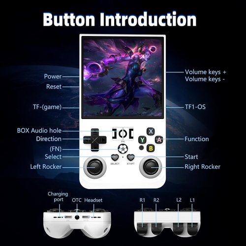 R36MAX Retro Handheld Game Console - 4.0 Inch IPS Screen, 64GB Memory | Portable Arcade Gift in Pearl White