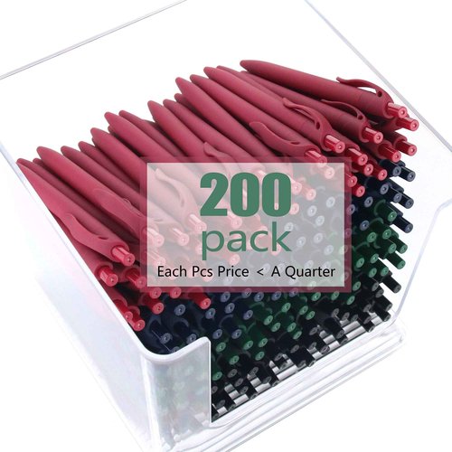deegtran Pens Bulk, 200 Pack No Bleed Black Pens, Retractable Ballpoint Pens, Medium Point, Smooth Ink Pens, 1.0MM Black Ink