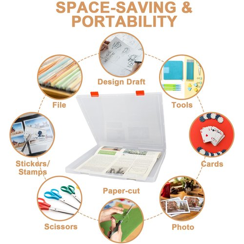JarThenaAMCS Scrapbook Paper Storage Box 12.7 x 12.4 x 1 Inch Clear Plastic Organizer for Craft Letter Paper Cardstock Documents Office School Supplies, 4 Pack