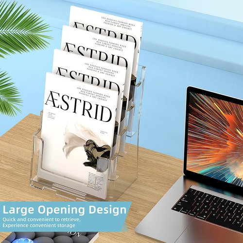 PPH-Sisy Acrylic Brochure Holder 8.5 x 11 inch Brochure Display Stand, Magazine Holder 4 Tier Pamphlet Holder with Removable Divider for 4 x 9 inch Brochures for Wall Mount or Desktop