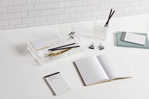 russell+hazel Acrylic Drawer Organizer, Office Supplies, Clear, with Handle, 4.5” x 12” x 2.25” (93924)