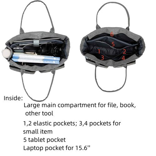 Rabjen Laptop Tote Bag, Work Bag with 3 Pen Slot, Insulated Pockets to Keep Drinks' Temperature.