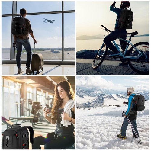 18.4in Men Laptop Backpack with Shoe Compartment for Gym Hiking Business,Large Carry On Travel Bag with PC Compartment,Waterproof College Bookbag School Backpack for Women,Black