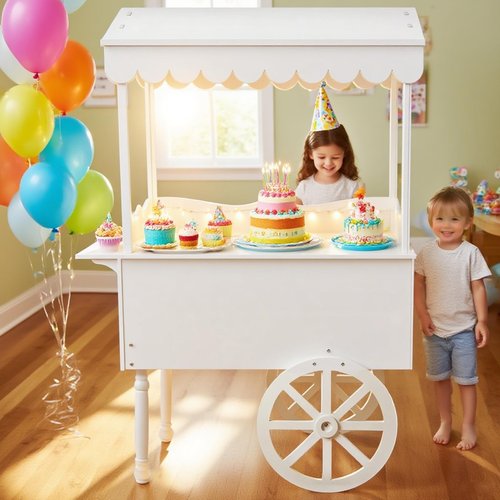 kaiwrxin Versatile Candy Cart with Wheels - 70x40x22in Ice Cream Carts for Business, Candy Carts' with Wheels for Party, Flower Cart Display Stand, Includes 100pcs Balloons & 1 Soft Glow Lights, White