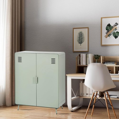 Homy Casa Metal Storage Locker Cabinet with Ventilated Doors, Freestanding Steel Organizer for Office Supplies, Files, or Personal Items, Ideal for Workspaces, Home Offices (Sage Grey, 2-Door)
