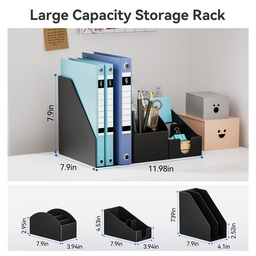KONDOUND Magnetic Desk Organizer Set - Multifunctional Desktop Storage Accessories with File Holder, 5 Storage Box and Card Holder, PU Leather Office Organizer for Desk, Workspace & Home