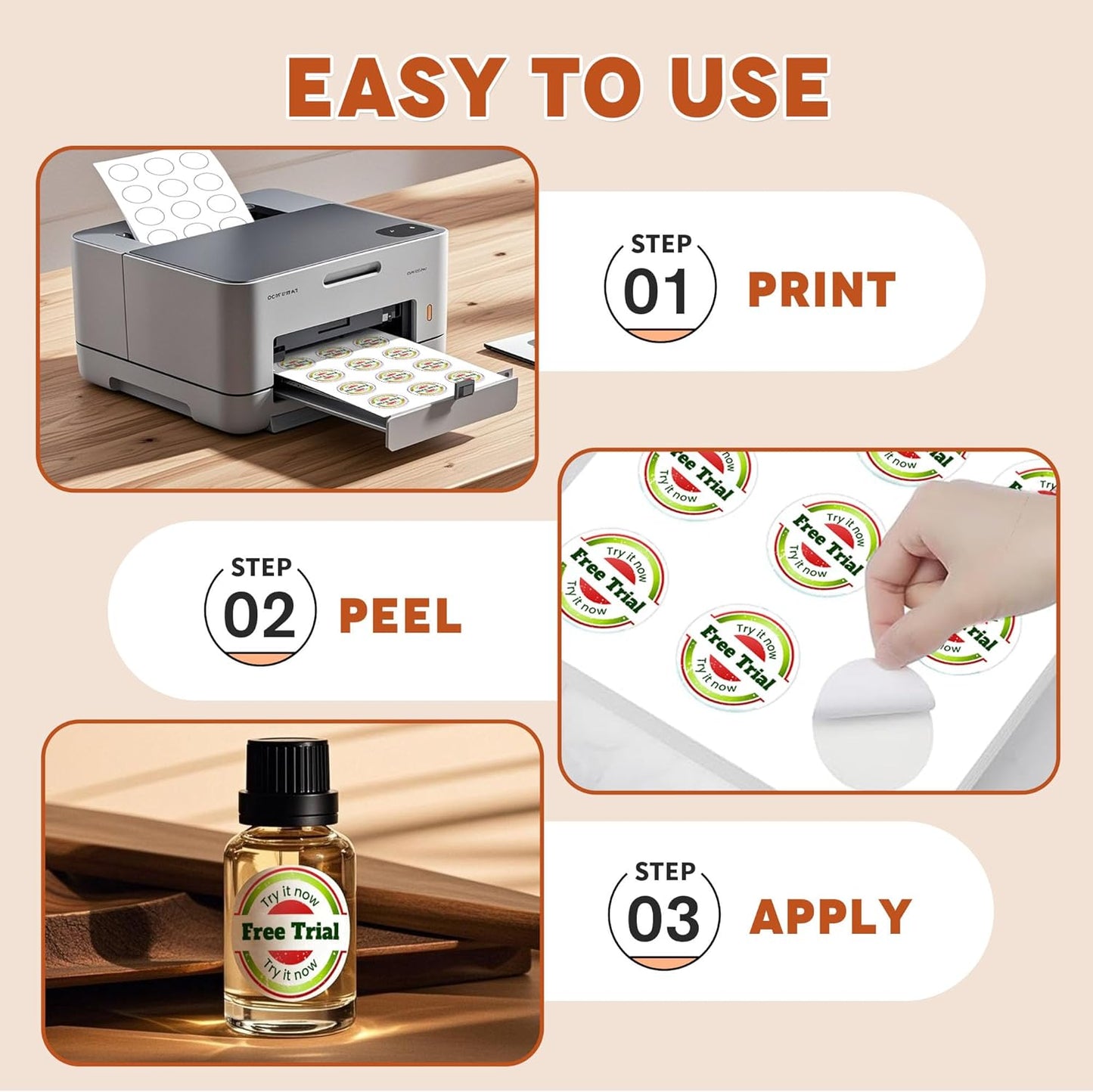 A-SUB Round Label Stickers - 2 Inch Waterproof Glossy White for Inkjet/Laser Printers | 300 Customizable Circle Stickers
