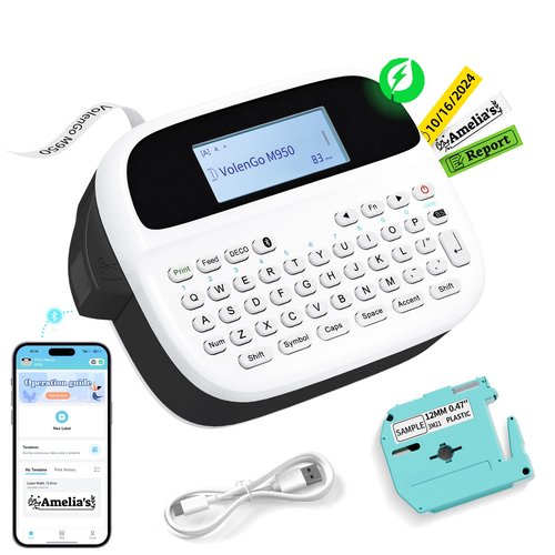 Label Maker Machine with Tapes, Label Maker Waterproof-Labels, Rechargeable Bluetooth Labeler, Portable Labeling Machine with Backlit LCD, M950 Handheld Label Printer for Office Home Use