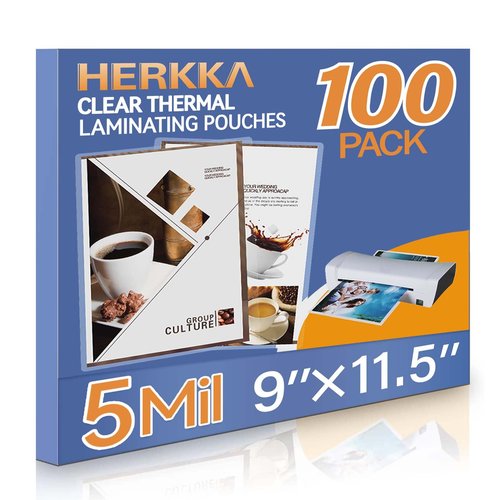 HERKKA 100 Pack Laminating Sheets, Holds 8.5 x 11 Inch Sheets, 5Mil Clear Thermal Laminating Pouches 9 x 11.5 Inch Lamination Sheet Paper for Laminator, Round Corner Letter Size