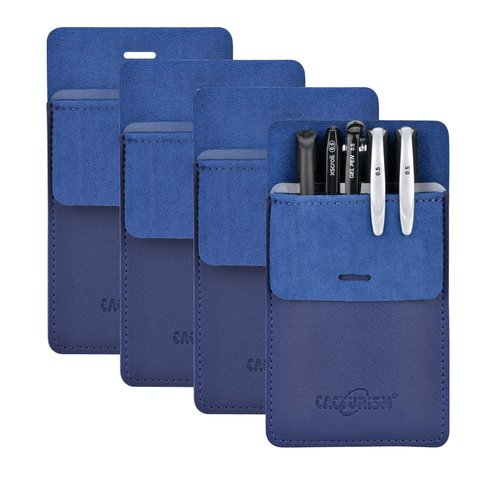 Cacturism Pocket Protector, 4 Pack Premium PU Leather Men Women Pen Holder Pouch Pocket Organizer For Shirts, Lab Coats, Pants - Multi-Purpose-Holds Pens, Pointers, Pencils, Ruler, Tools (Blue 4 Pcs)
