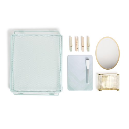 U Brands Blue Chevron Locker Accessory Kit, with Clothespin Magnets, Mirror, Whiteboard, Marker, Organizer, Shelf