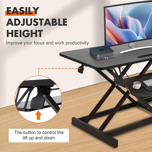 FAHKNS Standing Desk Converter, 36 Inch Height Adjustable Sit to Stand Riser Workstation, Sit Stand up Computer Home Office Desk, Black