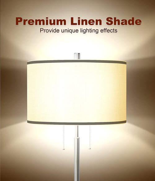 DEEPLITE Modern 2-Light Floor Lamp, Tall Standing Lamp with 2 Bulb Socket for Living Room Bedroom Office Bright Lighting, Brushed Nickel Body, White Lampshade
