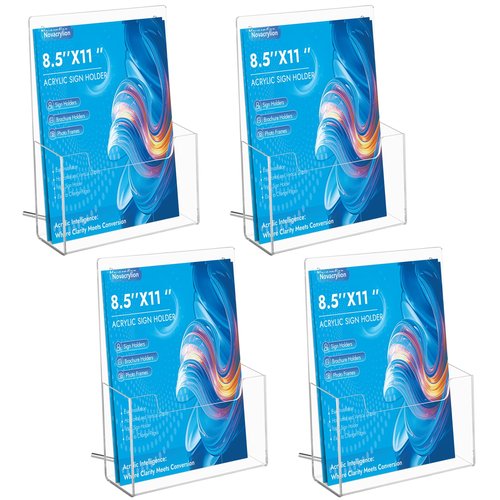 4-Pack Acrylic Brochure Holder 8.5x11 inch – Clear Trifold Literature Rack, 3 mm Thickened Wall Mount or Desktop Organizer for Office/Retail/Trade Shows