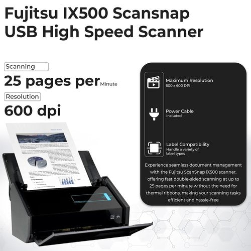 Fujitsu IX500 Scansnap USB High Speed Cloud Enabled Document Scanner, 1 Year Warranty - Photo & Receipt Scanner, ADF with Duplex Scanning Incl. Power Adapter + USB 3.0 Cable + Cloth (Renewed)