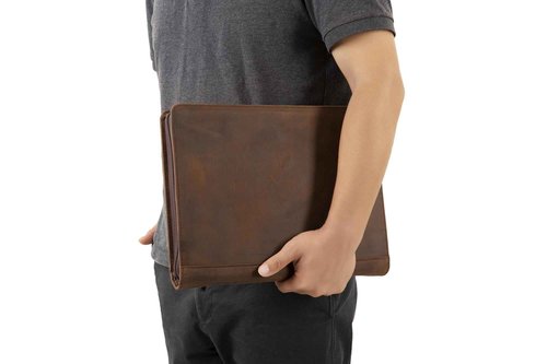 Leather Portfolio Binder, 3 Ring Binder Padfolio Organizer, Personalized Portfolio for Men, iPad Laptop Padfolio with Zipper (Dark Khaki, Non-Custom)