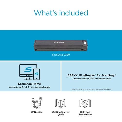 ScanSnap iX100 Wireless Mobile Portable Scanner for Mac or PC, Black