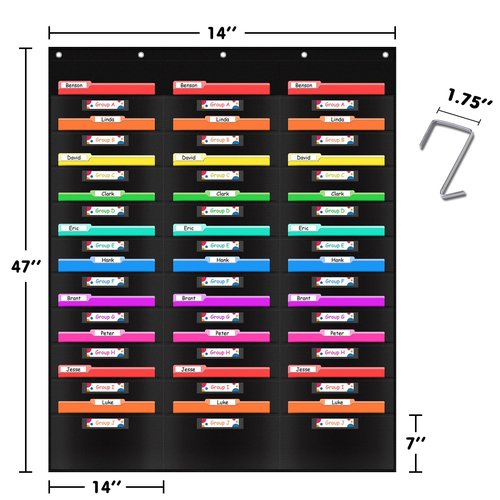VNOM Classroom Mail Center Organization Storage Pocket Chart with 30 Pockets,Hanging Wall File Folder Organizer Holder with Label Window,5 Over Door Hangers Included,Perfect for Office Home School