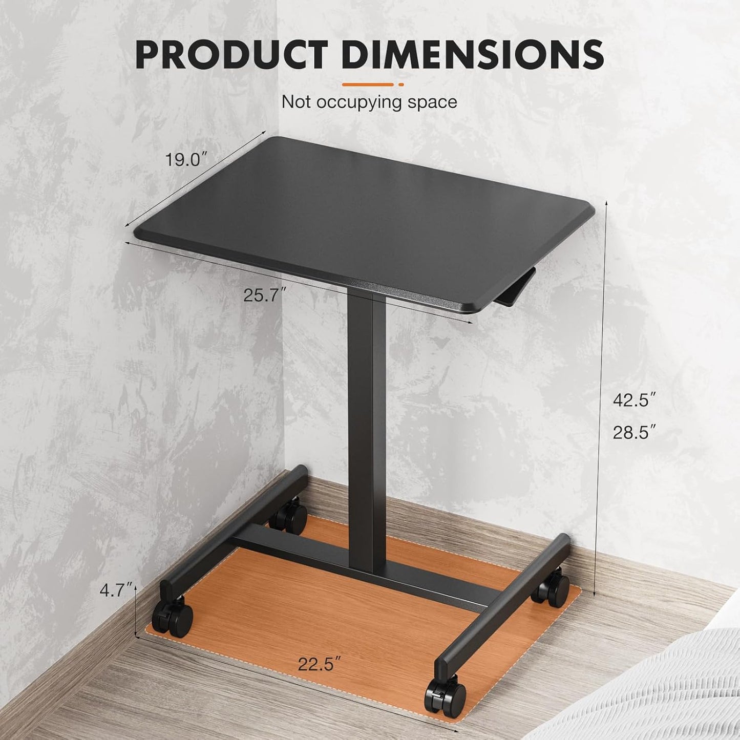 Sweetcrispy Mobile Small Standing Desk - Adjustable Height Portable Laptop Desk with Lockable Wheels | Modern Black