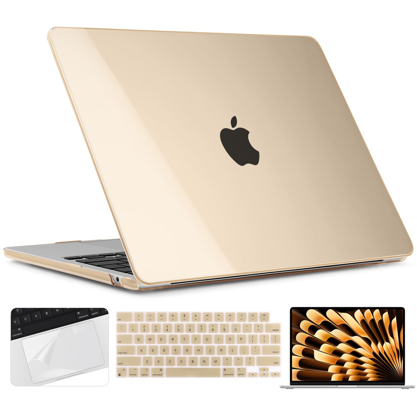TWOLSKOO Compatible with MacBook Air 13 inch Case M5 2026 M4 M3 M2 2025-2022 A3449 A3240 A3113 A2681, Plastic Hard Shell & Keyboard Cover & Screen Film for MacBook Air 13.6 inch, Crystal Peach Fuzz