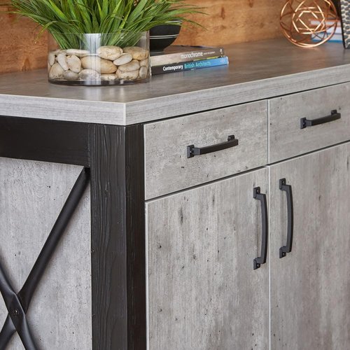 NBF Urban Work Office Credenza with Adjustable Shelves - Modern Buffet Cabinet with Storage - Credenza Storage Cabinet with 4 Drawers - Office Credenza with Gray Laminate (72" W x 21" D)