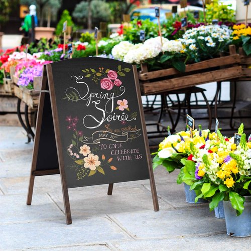 FIREFLOWERY A Frame Chalkboard Sign, Freestanding Menu Board with Heavy-Duty Hinge, Solid Pine Wood Blackboard, Double-Sided Chalk Board for Restaurants, Cafes, Weddings, Party Guide (40" x 25.6")
