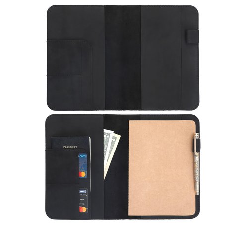 TheAntiq Black A5 Leather Journal Cover - Refillable & Stylish Notebook Protector 6x9 inches with Pocket, Card Slots, Pen Holder for Men & Women - Handmade Leather Diary Cover for Travelers & Writers