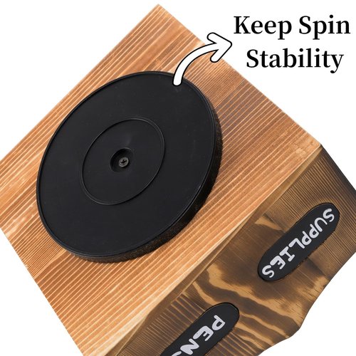 Covzoe Wood Rotating Pen Holder, 360 Degree Spinning Art Supply Organizer with Handle, 4 Slots Lazy Susan Desktop Organizer, Makeup Storage Caddy for Pencil Art Brush School, Home, Office