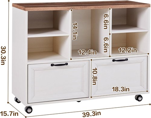 Regine Switzerland Farmhouse Wood File Cabinet - Rolling Storage with 2 Drawers for Legal/Letter/A4 Size
