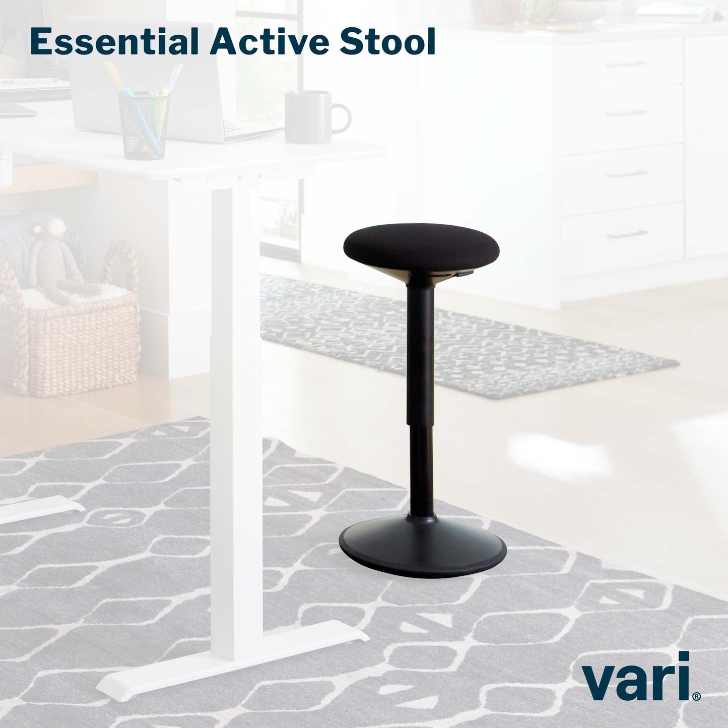 Vari Essential Active Stool - Ergonomic Wobble Chair with 360-Degree Motion - Active Stools with Memory Foam Seat Cushion, Lightweight & Flexible - Fully Assembled - Adjustable Standing Desk Chair