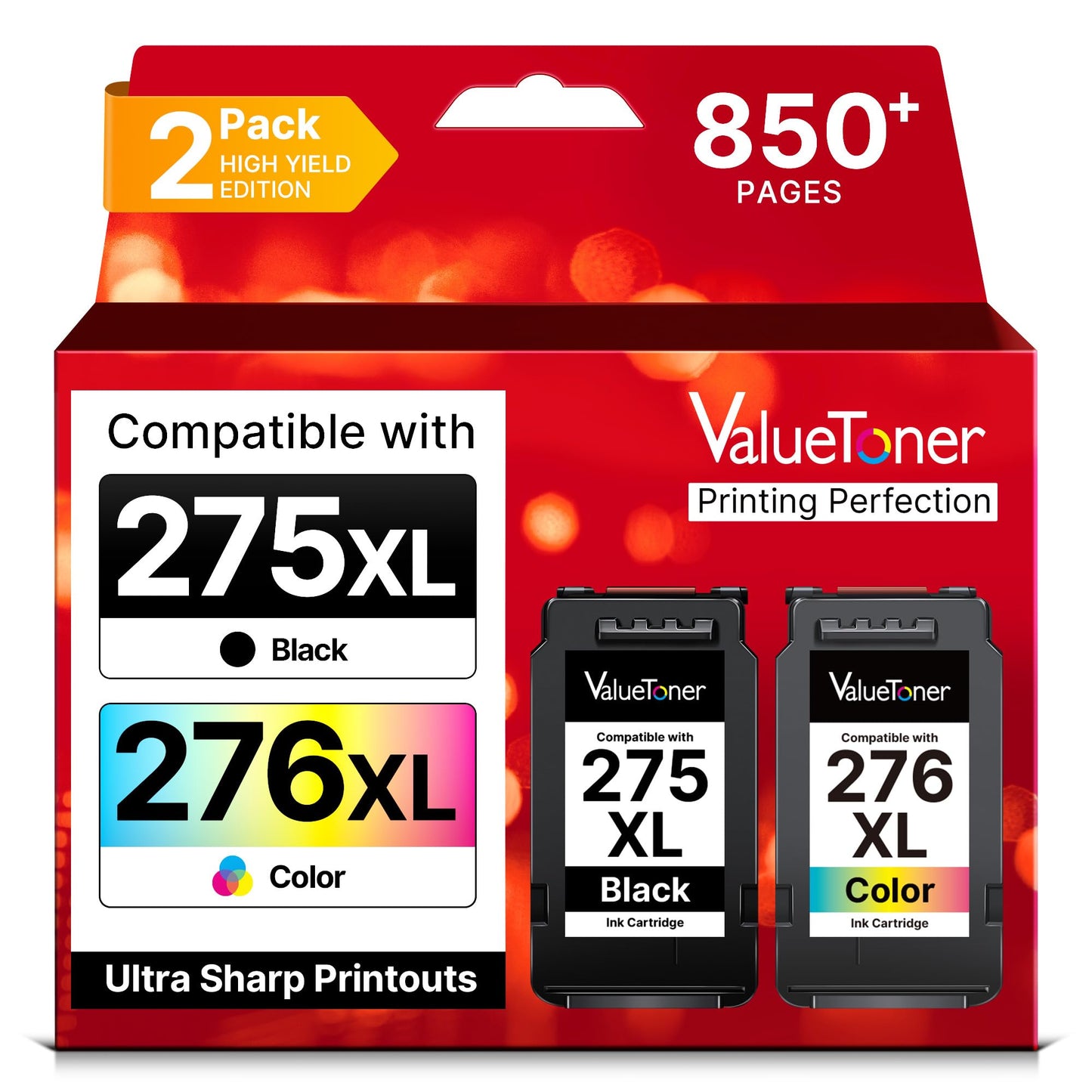PG-275 XL/CL-276 XL for Canon Ink 275 and 276 275XL 276XL for Canon 275 and 276 Ink Cartridges Work with Pixma TR4720 TS3720 TS3522 TR4722 TS3722 TS3520 TS3700 TR4723 TS3500 TR4700, 2-Pack