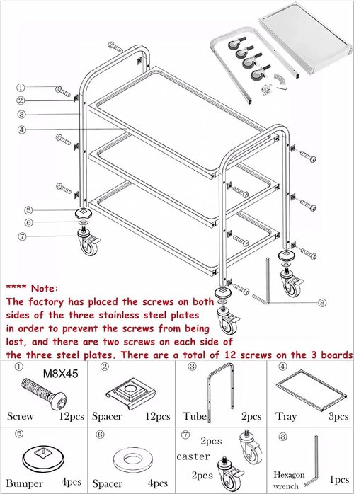 tonchean Extra Large 3 Tier Stainless Steel Cart 37.4 x 19.7 x 37.4 Inch Kitchen Trolley Cart Serving Cart Kitchen Utility Rolling Cart Service Catering Storage Cart with Locking Wheels