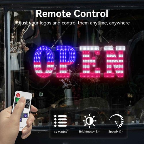 LemonNova 30'' x 10" LED Open Signs for Buisness, Remote Control and Adjustment Brightness & Speed - 14 Mode, Large Open Closed Sign for Bar Store Restaurant Office Hotel Salon USA Flag