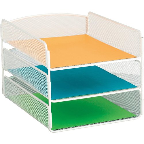 Safco Onyx Desk Organizer, 3 Trays, Office and Classroom Mailbox, Paper and Mail Sorter, Steel Mesh, White