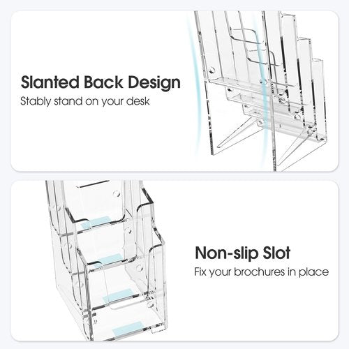 MaxGear Acrylic Brochure Holde Clear Literature Organizer Magazine Stand, 4 Tier Pamphlet Display for Wall Mount or Countertop