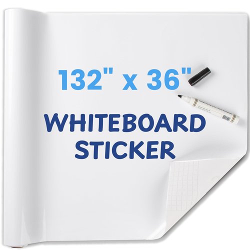 HeatPomelo Whiteboard Sticker for Wall, 132" x 36" (11x3 FT) Peel and Stick Dry Erase White Board Roll, Stain-Proof Self-Adhesive Whiteboard Paper for Home, Office, Classroom